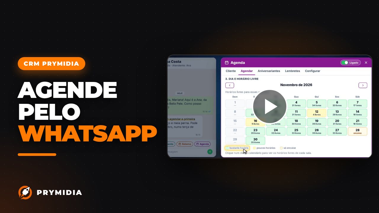 Vídeo: Agendamento pelo WhatsApp no CRM Prymidia