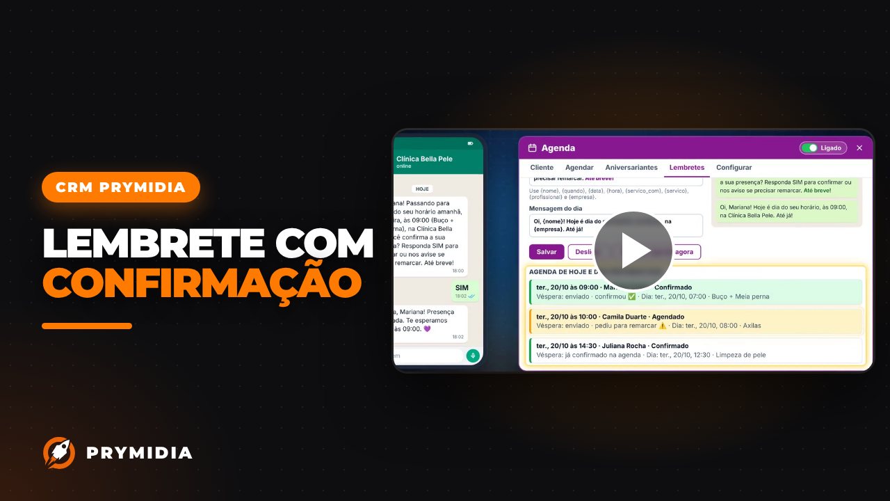 Vídeo: Lembretes de agendamento no CRM Prymidia