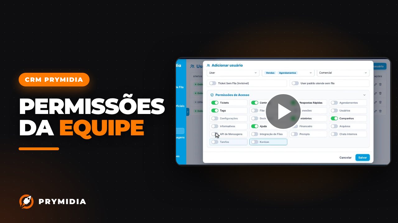 Vídeo: Usuários e permissões no CRM Prymidia